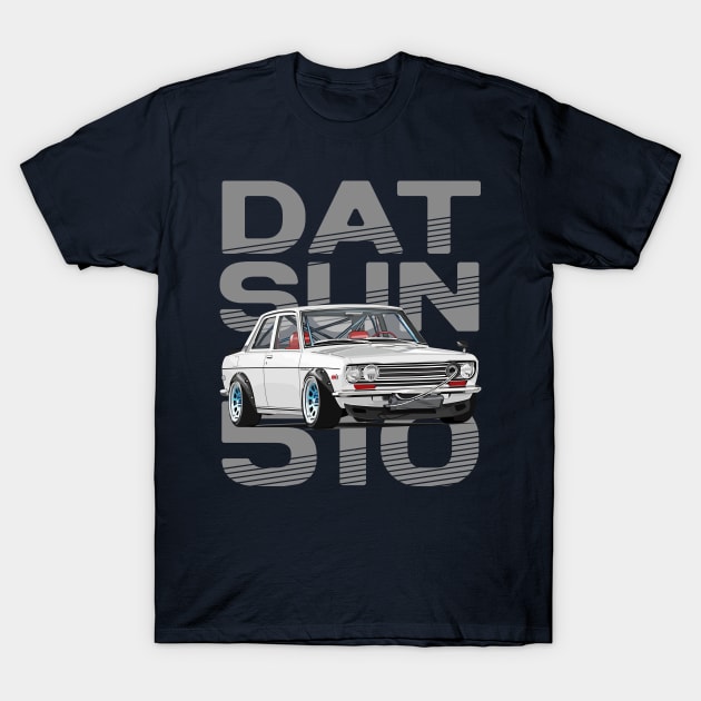 Drive The Classic Car - Datsun 510 (White) - Datsun T-Shirt by Ajie Negara